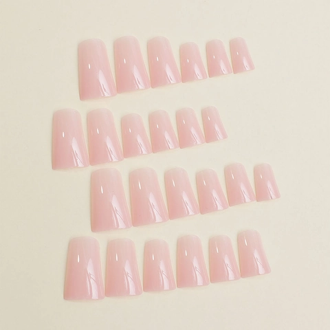 Long Square Press On Nails Glossy Resin Nude Pink Gradient Jelly False Nails For DIY Manicure Woman