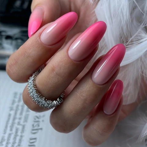 Press On Nails Pink Gradient French Style Oval Glossy Full Cover Artificial Fake Nails For Women Manicure Decor