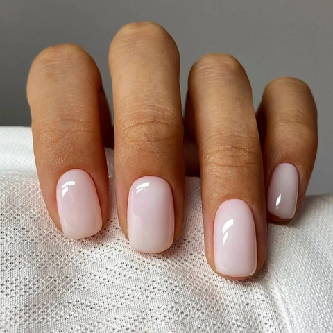 Short Square Press On Nails Nude Pink Solid Color Jelly Finish Fake Nails With Nail File And Adhesive Tabs For DIY Manicure