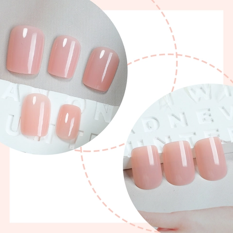 Short Square Press On Nails Nude Pink Solid Color Jelly Finish Fake Nails With Nail File And Adhesive Tabs For DIY Manicure