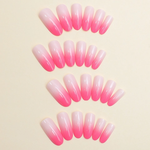 Press On Nails Pink Gradient French Style Oval Glossy Full Cover Artificial Fake Nails For Women Manicure Decor