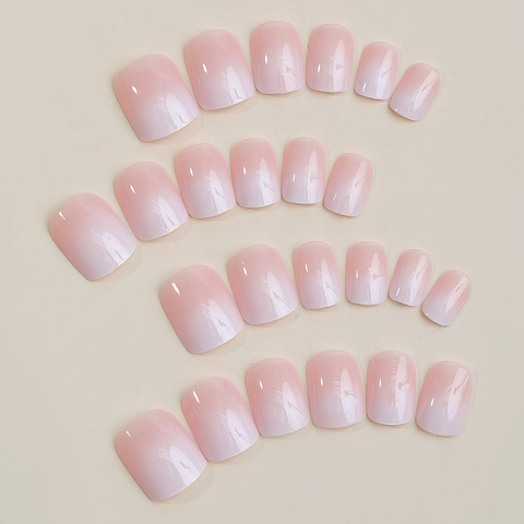 Kunstnagels Press On Verloop Roze Wit Lange Vierkante Franse Stijl Draagbare Valse Nagels Voor Dames Met Zelfklevende Tabs