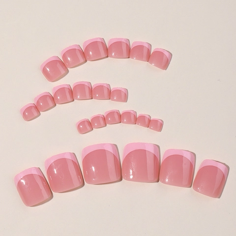 Unghie Finte Piedi Stile Francese Rosa Lucido Quadrato Per Donna Semplice Elegante Nude Plastica