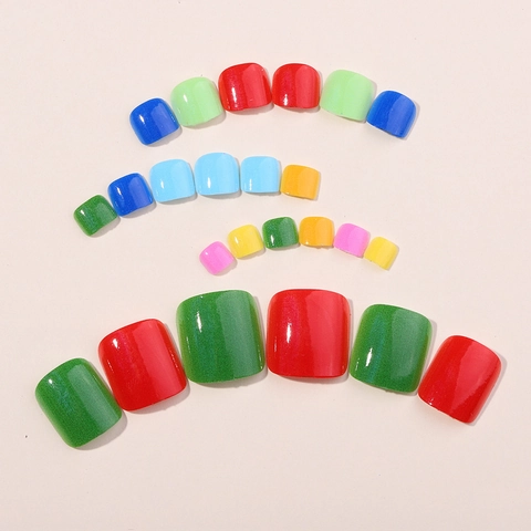 Simple Colorful Press On Toe Nails Glossy Marble Pattern Artificial False Toe Nails For Women Easy Application