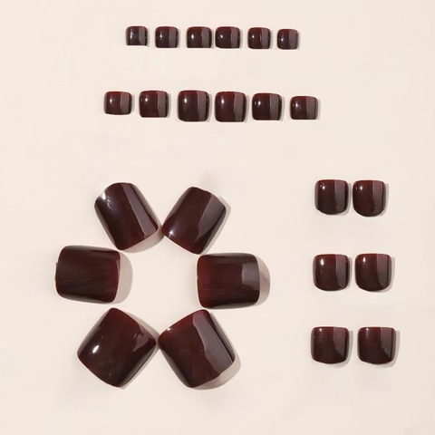 Wine Red Glossy Press On Toenails Solid Color ABS Full Cover Fake Toe Nails For Women