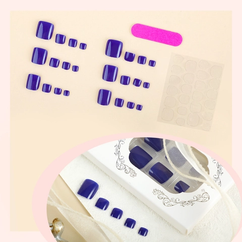 Solid Navy Blue Glossy Press On Toenails Minimalist Full Cover Fake Toe Nails With Jelly Glue And Nail File For Women