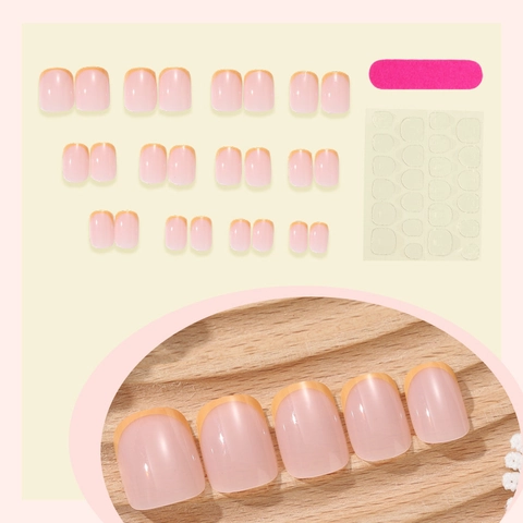 Unghie Finte Press On French Tip Corte Quadrate Arrotondate Rosa E Giallo Per Donne Con Colla Gelatina E Lima