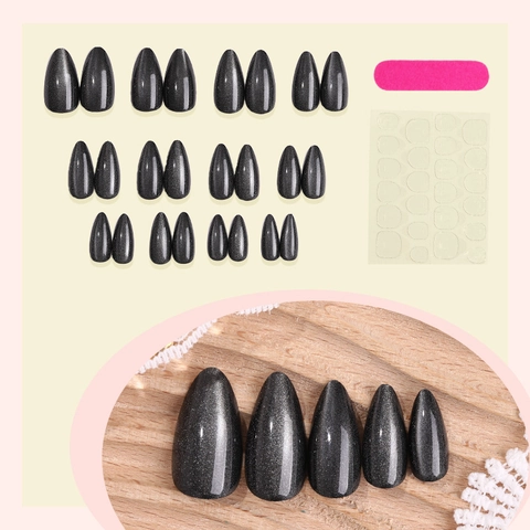Cat Eye Aufklebbare Nägel Lange Mandelform Magnetisch Grau Silber Schimmer Künstliche Nägel Für Frauen Eleganter Stil