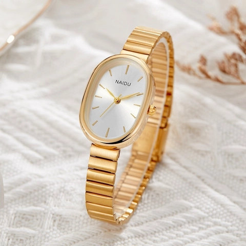 Reloj De Cuarzo Para Mujer Esfera Ovalada Correa De Aleación Resistente Al Agua Elegante Analógico Reloj De Pulsera