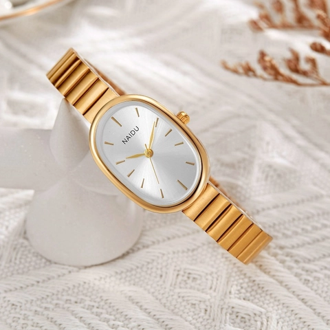 Reloj De Cuarzo Para Mujer Esfera Ovalada Correa De Aleación Resistente Al Agua Elegante Analógico Reloj De Pulsera