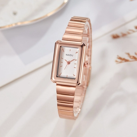 Women Quartz Watch Rectangular Dial Minimalist Alloy Segmented Strap Fashion Elegant Wristwatch Ladies Casual Accessory