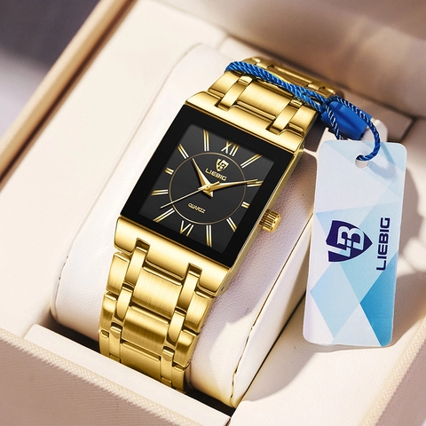 Reloj De Cuarzo Rectangular Liebig Correa De Acero Inoxidable Impermeable Reloj De Lujo Clásico Para Hombres Y Mujeres