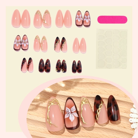 Handgemaakte Kunstnagels 3D Gesneden Bloemen Verguld Franse Luxe Luipaard Strass Herbruikbare Manicure