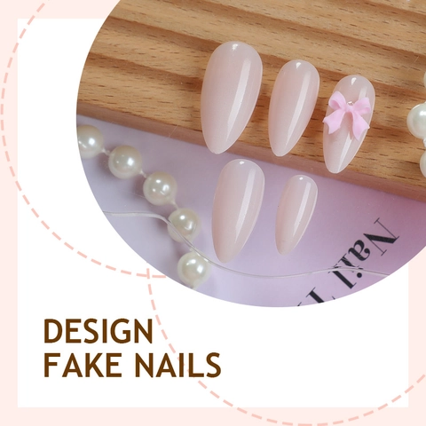 Faux Ongles Press On Dégradé Rose Brillant Forme Amande Avec Nœud 3D Manucure Style Doux Et Élégant Pour Femmes