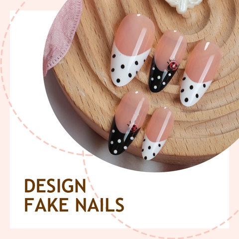 Uñas Postizas De Almendra Francesa Largas Puntos Mariquita Cereza Diseño Uñas Artificiales Para Mujeres DIY