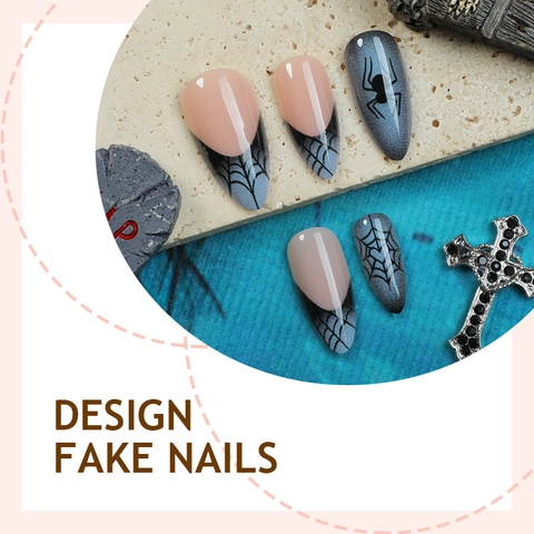 Uñas Postizas Halloween Almendra Diseño Telaraña French Tip Ojo De Gato Uñas Postizas Para Mujeres Niñas