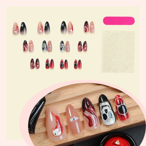 Halloween Press On Nails Gotico Orrore Teschio Occhio Sangue Rosso Nero Unghie Finte Manicure Per Donne