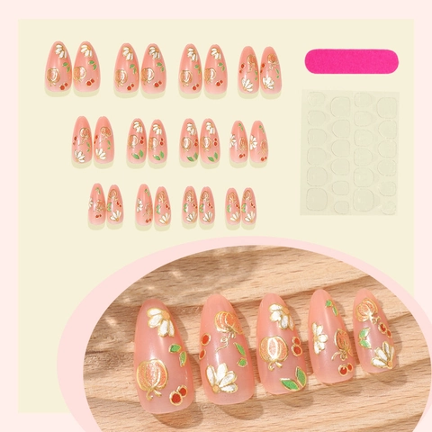 Press On Nails Mandelform Kürbis Gänseblümchen Muster Goldener Umriss 3D Design Künstliche Fingernägel Für Frauen Herbst