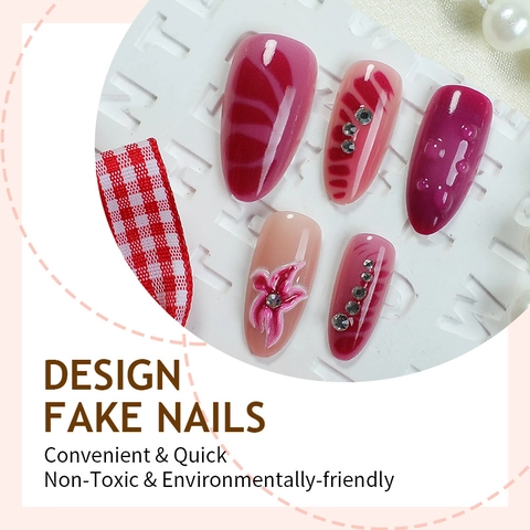 Ongles À Presser 3D Strass Étoile De Mer Fleur Rose Forme Amande Faux Ongles Pour Femmes Manicure DIY