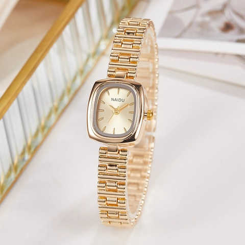 Reloj De Cuarzo Para Mujer Vintage Elegante Esfera Cuadrada Pulsera De Cadena Metal Impermeable Moda Minimalista