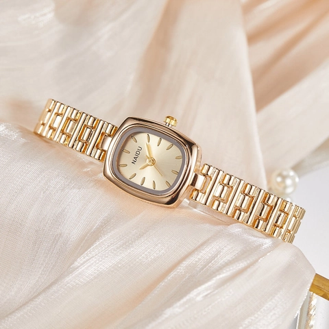 Reloj De Cuarzo Para Mujer Vintage Elegante Esfera Cuadrada Pulsera De Cadena Metal Impermeable Moda Minimalista