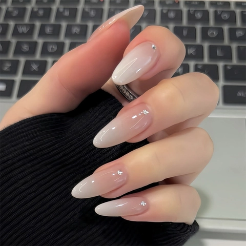 Ombre Roze Wit Press On Nagels Amandelvorm Strass Kunstnagels Voor DIY Manicure Eenvoudige Elegante Stijl