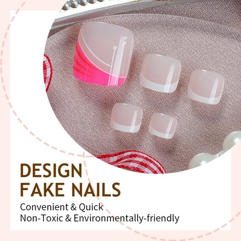 Faux Ongles Pieds À Coller French Manucure Bout Blanc Rose Nude Brillant Couverture Complète DIY Pédicure Pour Femmes