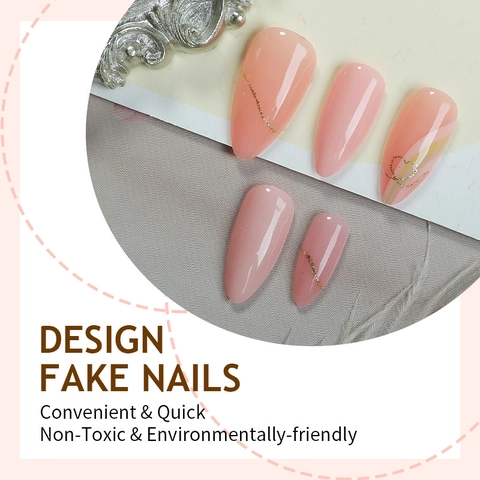Mandelform Press On Nägel Rosa Nude Gold Glitzer Herz Linie Abnehmbare Künstliche Nägel DIY Maniküre Frauen