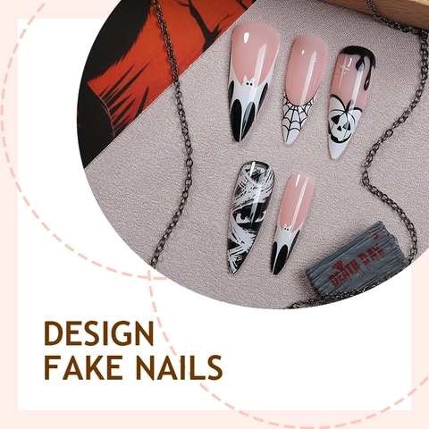 Faux Ongles Halloween Longs Stiletto Rose Mat Motif Citrouille Chauve Souris Toile Araignée Amovibles Pour Femmes Art DIY