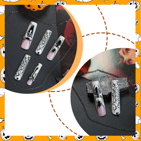 Halloween Sarg Kunstnägel Gotisch Spinnennetz Spinne Sarg Kreuz Strass Lange Falsche Nägel Damen DIY