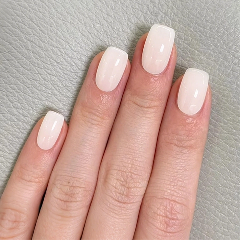 Press On Nails Short Square Shape Nude Pink Solid Color Glossy False Nails For Women Minimalist Detachable DIY Manicure