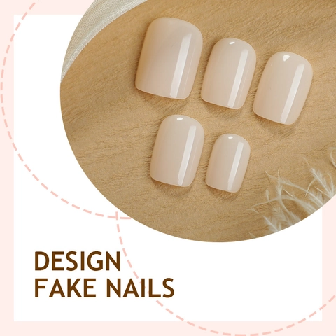 Press On Nails Short Square Shape Nude Pink Solid Color Glossy False Nails For Women Minimalist Detachable DIY Manicure