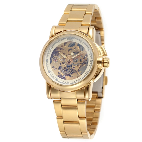 Orologio Automatico Meccanico Da Donna Quadrante Scheletro Cinturino In Acciaio Inossidabile Strass Moda Lusso Casual