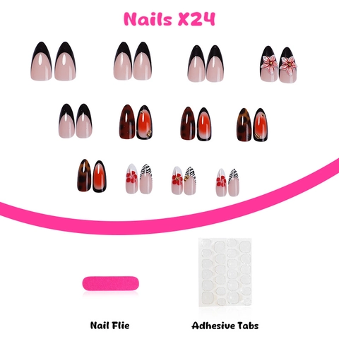 3D Bloem Press On Nagels Amandelvorm Luipaard Zebra Print Gemengde Ontwerpen Glanzende Handgemaakte Valse Nagels Voor Vrouwen