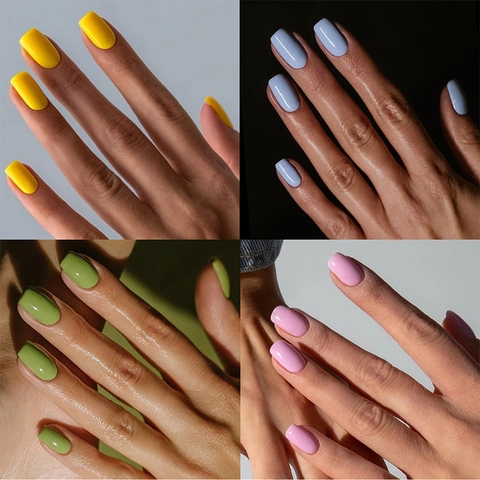 Press On Nails French Style Simple Solid Color Glossy Short Square False Nails With Adhesive Tabs And Nail File For Women