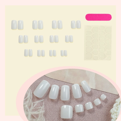 French Tip Press On Nails White Minimalist Full Cover Artificial Fake Nails With Glue Tabs And File Square Round Shape For Women