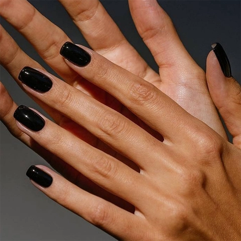 Solid Black Press On Nails Glossy Short Square False Nails With Jelly Glue And File For Women Removable Minimalist