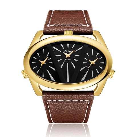 Quartz Watch Men Multiple Time Zone Oval Alloy Case With Leather Strap Industrial Large Dial Fashion Timepiece