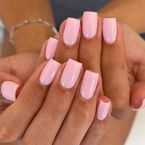 Glossy Nude Pink Press On Nails Medium Square Full Cover Artificial Fake Nails DIY Manicure For Women