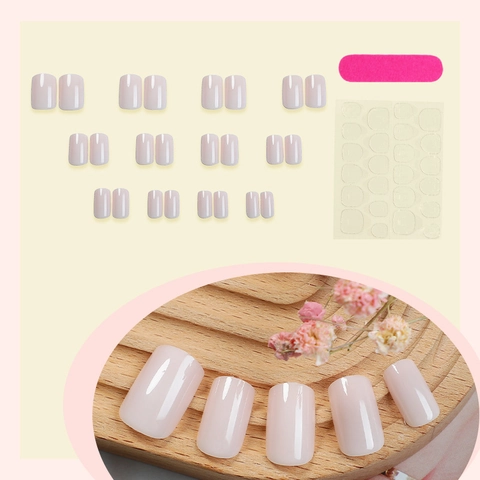 Short Square Press On Nails Glossy Milky White Solid Color French Style Minimalist False Nails For Women Artificial Finger Nails