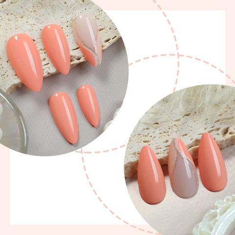Almond Press On Nails Color Block French Style Glitter Lines Elegant Artificial Nails With Nail File And Adhesive Tabs