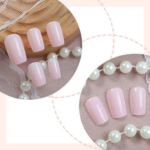 Glossy Nude Pink Press On Nails Medium Square Full Cover Artificial Fake Nails DIY Manicure For Women