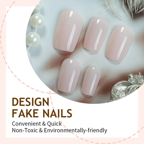 French Style Nude Pink Gradient Press On Nails Glossy Square Round Fake Nails For Women