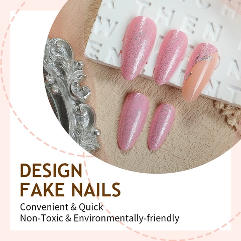 French Press On Nails Glitter Silver Swirl Glossy Almond Shape Elegant Ins Style Women Fashion