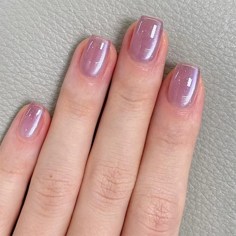 Purple Pink Cat Eye Press On Nails Pearlescent Shimmering Short Square Artificial Fingernails For Women Girls