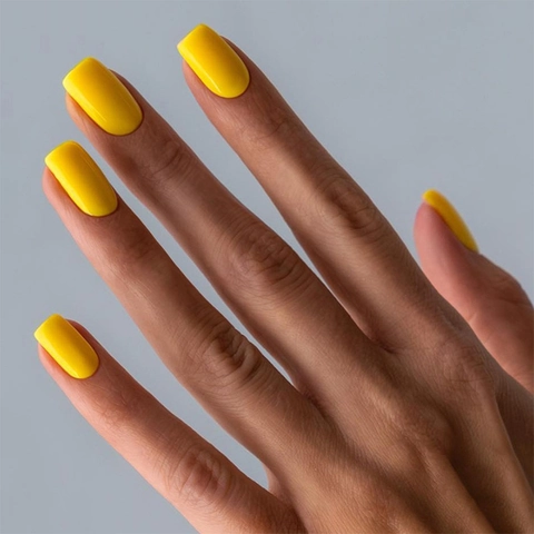 Bright Yellow Solid Color Press On Nails Glossy Square Round False Nails Full Cover Artificial Fingernails For Women