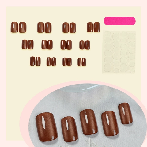 Press On Nails Brown Cat Eye Effect Glitter Shimmer Gradient Magnetic Fake Nails For Women Manicure