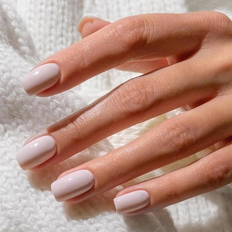 Press On Nagels Glanzend Nude Roze Marmer Stijl Kort Vierkant Volledige Dekking Kunstnagels Eenvoudig Chic Met Lijm Vijl