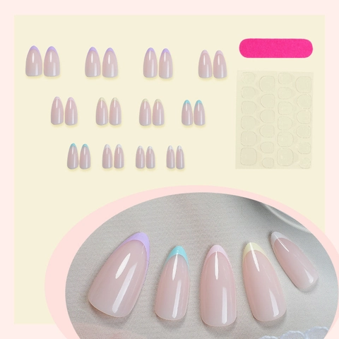 French Almond Press On Nails Glossy Macaron Color Plastic Fake Nails DIY Manicure Elegant Minimalist For Women