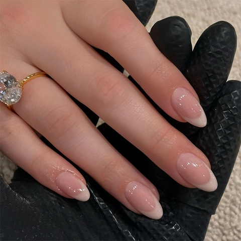 French Tip Press On Nails Almond Shape Glossy False Nails With Jelly Adhesive And Nail File For Women Elegant Detachable Nail Art